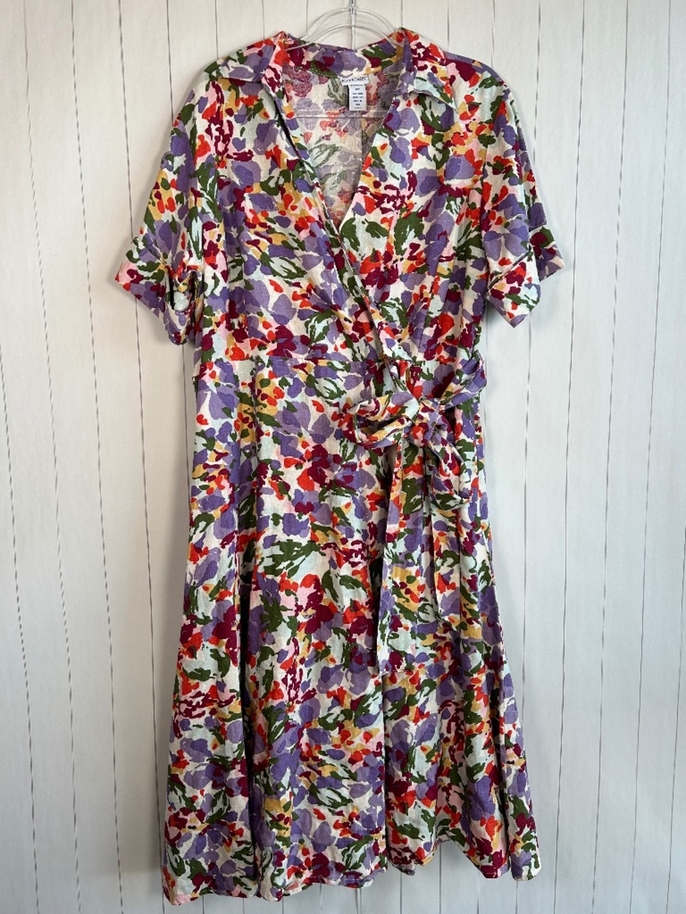 JG Hook plus size 18W midi dress 100% linen floral colorful short sleeve vintage